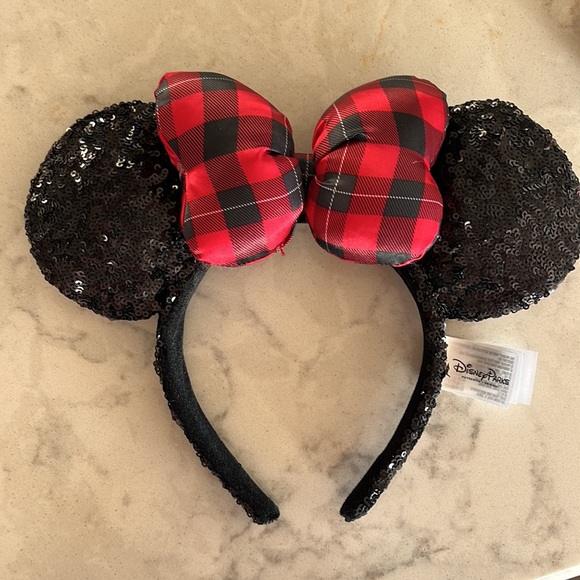 PLAID DISNEY EARS HEADBAND ❤️🖤❤️🖤 RED AND BLACK TARTAN ❤️🖤❤️🖤 - Picture 3 of 3